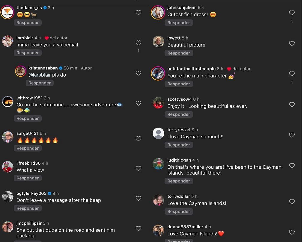 Comments on Kristen Saban's post from Grand Cayman. - Source: Instagram/@kristennsaban